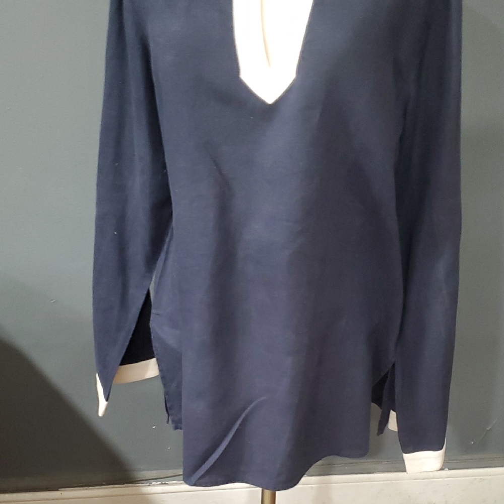 Lauren Ralph Lauren Linen  Blue and White Tunic top Sz XL - Picture 3 of 11